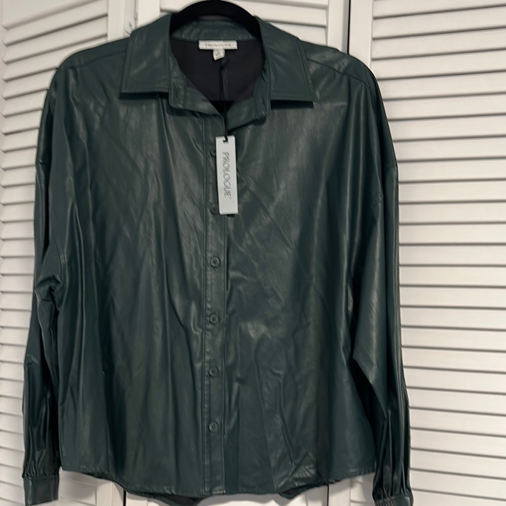 Prologue Green Boxy Notched Collar Button Down Shirt